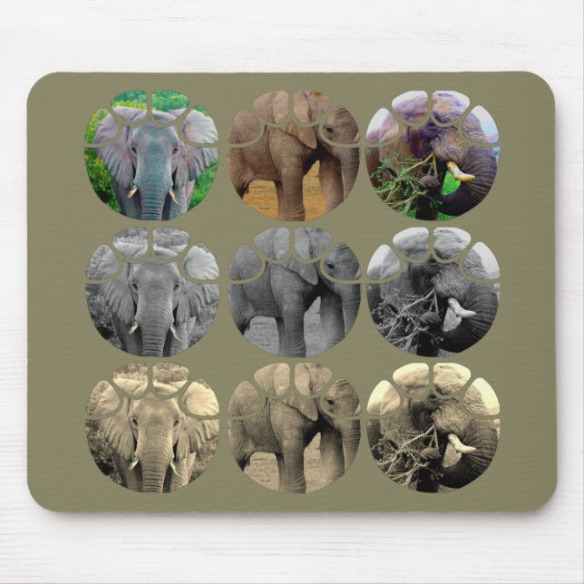 Tapis De Souris tons éléphants | Couleur Sepia BW (Devant)