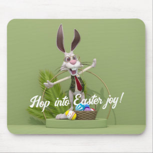 Tapis De Souris Toon Rabbit debout près des oeufs de Pâques