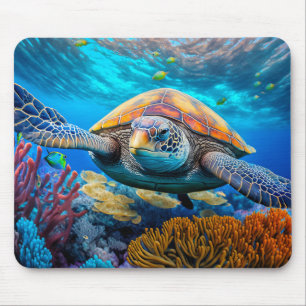 Tapis De Souris Tortue de la natation colorée