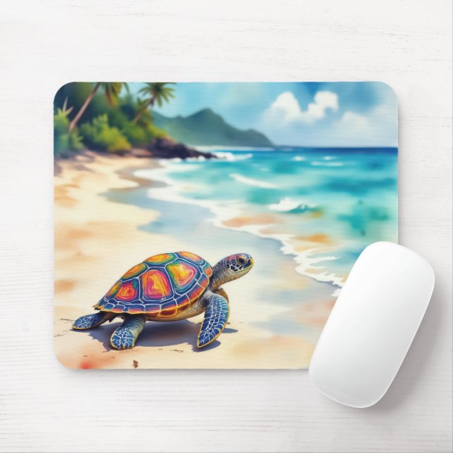 Tapis De Souris Tortue de mer à l'aquarelle (Avec souris)