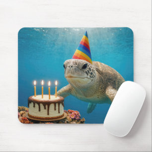 Tapis De Souris Tortue de mer avec gâteau d'anniversaire