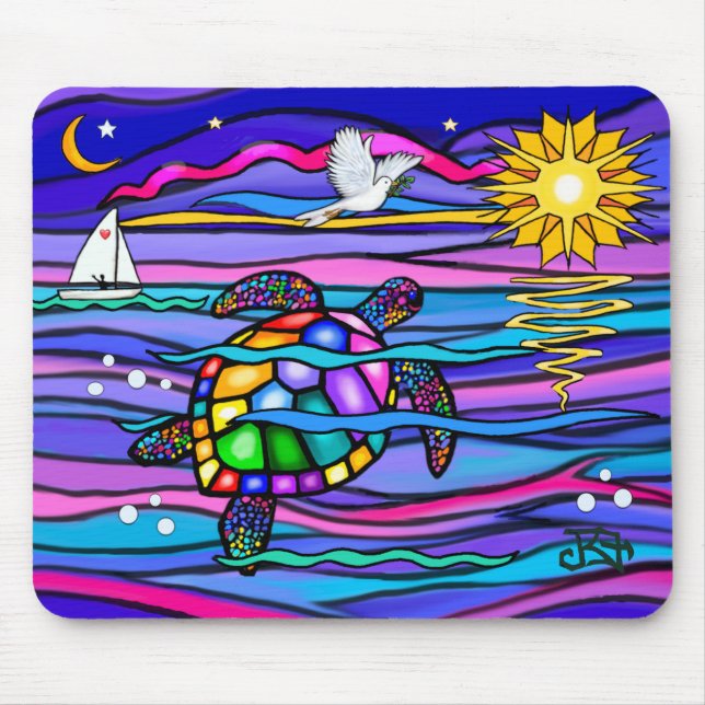 Tapis De Souris Tortue de mer (bleu/rose) (Devant)