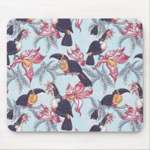 Tapis De Souris Toucans À Fleurs Exotiques