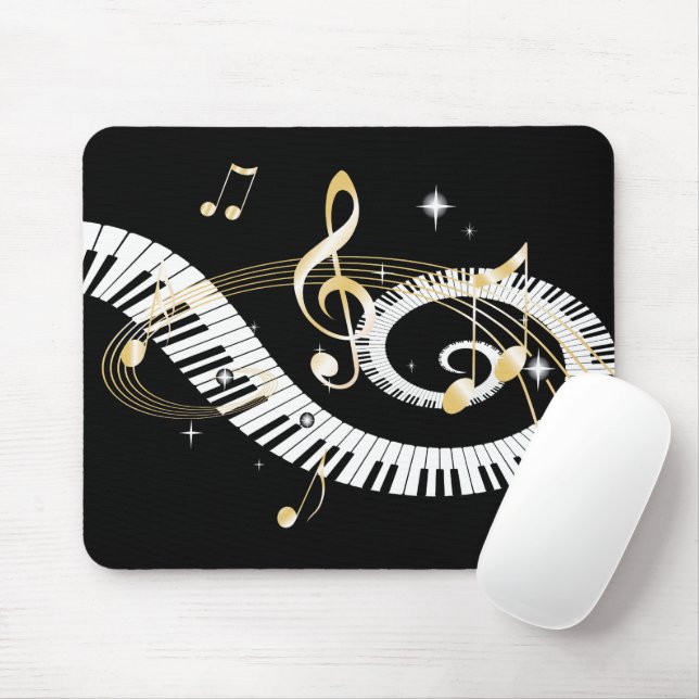 Tapis De Souris Touches de piano et notes de musique d'or (Avec souris)