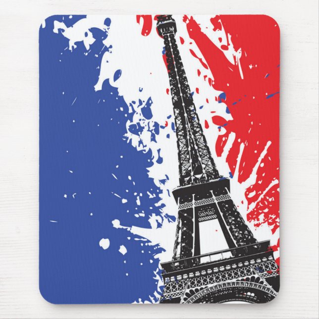 Tapis De Souris Tour Eiffel | drapeau grunge de Paris, France | (Devant)