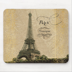 Tapis De Souris Tour Eiffel Paris Carte Vintage Monogramme Nom