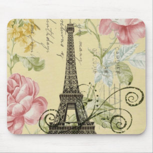 Tapis De Souris Tour Eiffel vintage floral Girly moderne de Paris