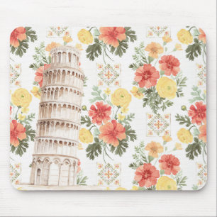 Tapis De Souris Tour penché fleurs jaune orange