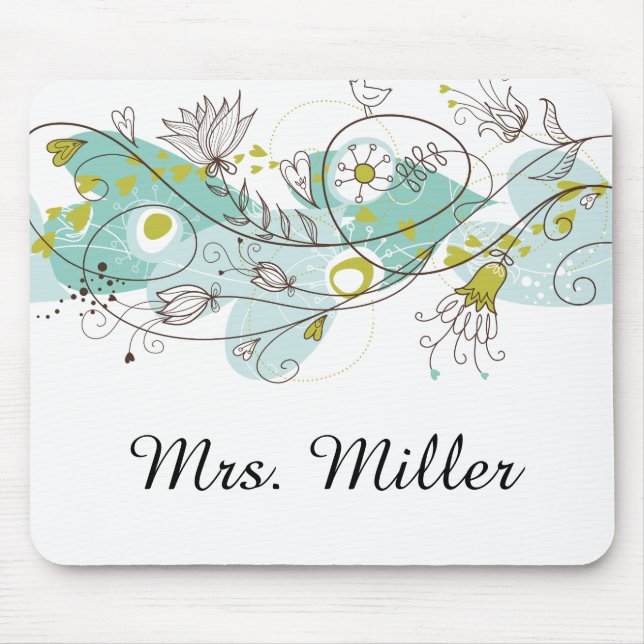Tapis De Souris Tourbillons et oiseaux floraux (Devant)