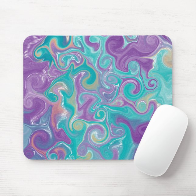 Tapis De Souris Tourbillons violets, bleus, dorés et Turquoises (Avec souris)