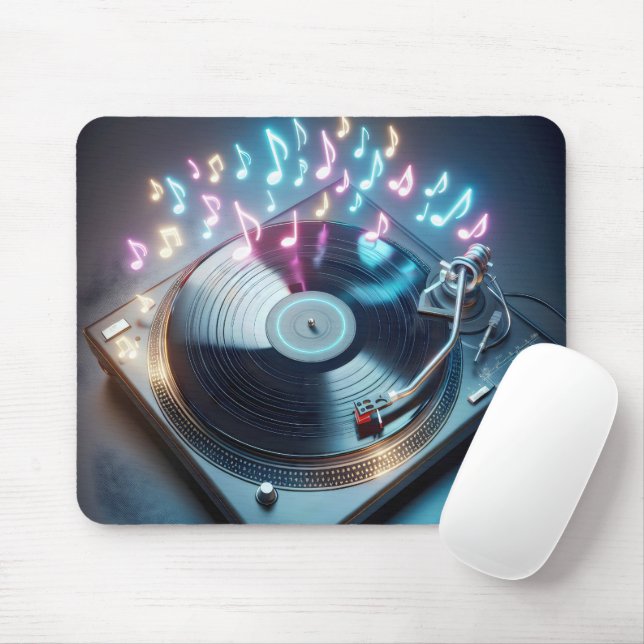 Tapis De Souris Tourne-disque avec notes néon (Avec souris)