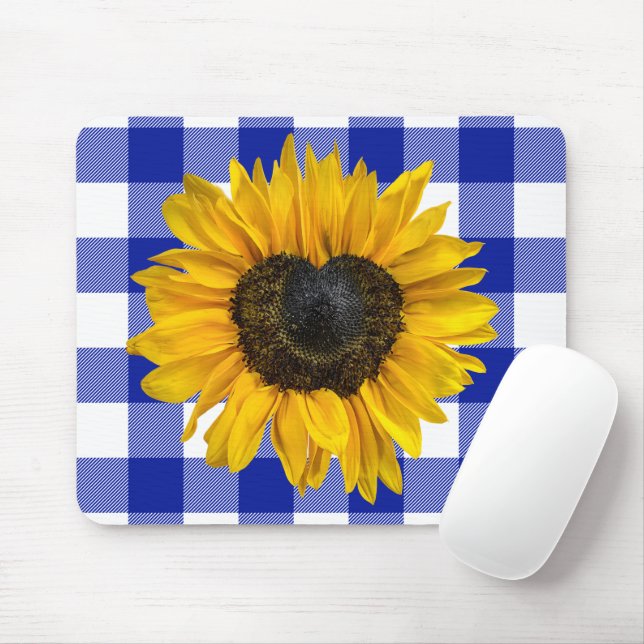 Tapis De Souris Tournesol de coeur sur Buffalo Plaid (Avec souris)