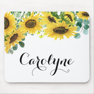 Tapis De Souris Tournesol et Eucalyptus Script personnalisé