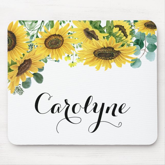 Tapis De Souris Tournesol et Eucalyptus Script personnalisé (Devant)