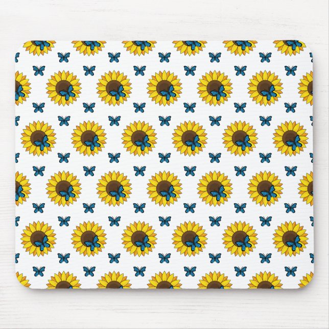 Tapis De Souris Tournesol et papillon bleu (Devant)