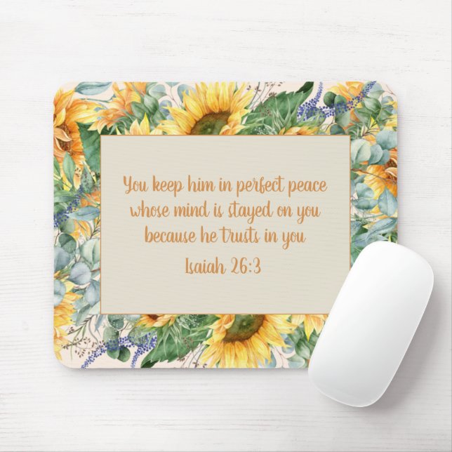 Tapis De Souris Tournesol Feuille Bible Verse Garder la paix parfa (Avec souris)