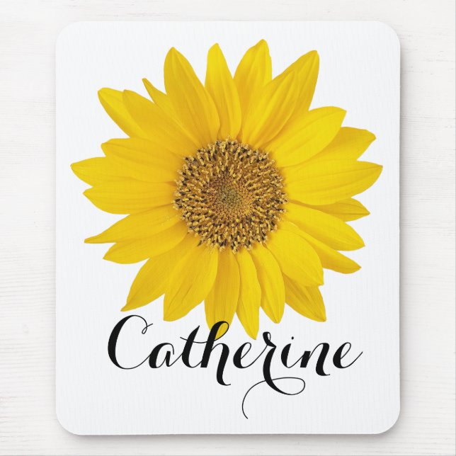 Tapis De Souris Tournesol jaune avec nom personnalisé (Devant)
