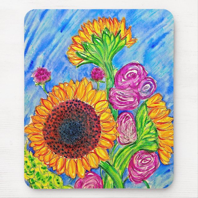 Tapis De Souris Tournesols et roses (Devant)