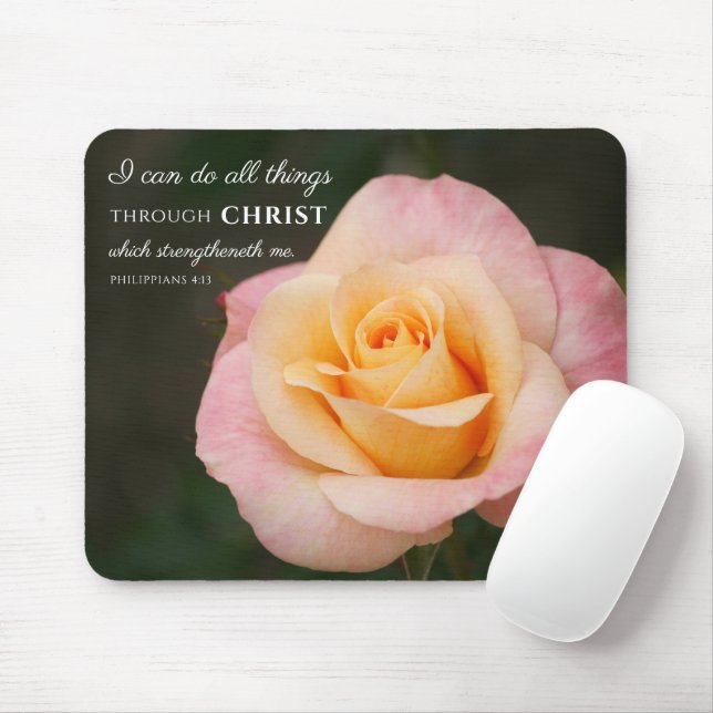 Tapis De Souris Tout par Christ Philippiens 4:13 Rose (Avec souris)