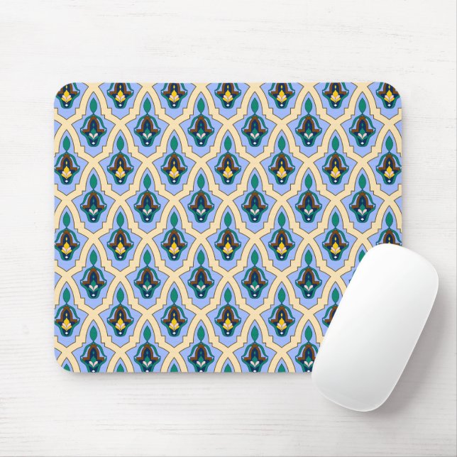 Tapis De Souris Tracée arabe orientale bleu jaune marocain (Avec souris)