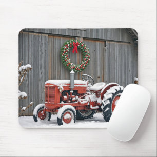 Tapis De Souris Tracteur rouge avec couronne de Noël