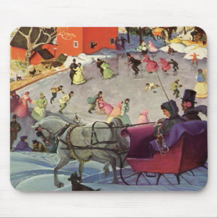 Tapis De Souris Traîneau de Noël vintage, Amour et Romance