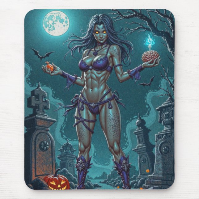 Tapis De Souris Traite d'Halloween ou ami Zombie w Cerveau (Devant)
