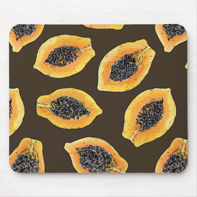 Tapis De Souris Tranches de Papaya sur brun foncé (Devant)