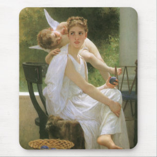 Tapis De Souris Travail interrompu par Bouguereau, Angel Portrait