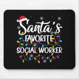 Tapis De Souris Travailleuse sociale préférée de Santa Noël lumièr