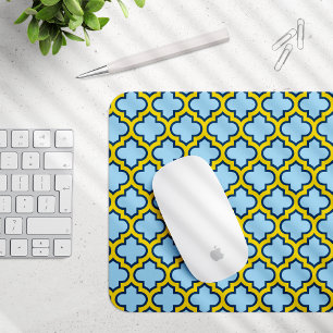 Tapis De Souris Trellis bleu et jaune, treillis, Quatrefoil