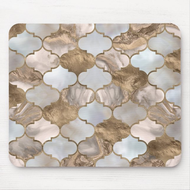 Tapis De Souris Trellis marocain Marbre blanc et or (Devant)