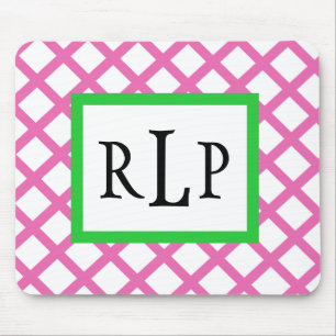 Tapis De Souris Trellis rose Mousepad décoré d'un monogramme