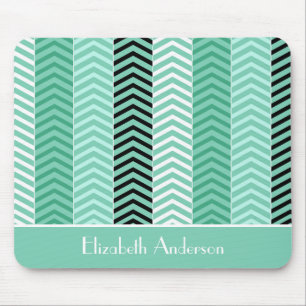Tapis De Souris Trendy Mint Green Chevron Stripes Avec Nom