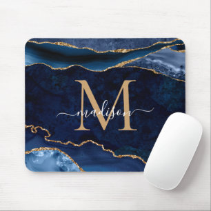 Tapis De Souris Trendy Navy Blue Gold Sparkle Agate Geode Monogram