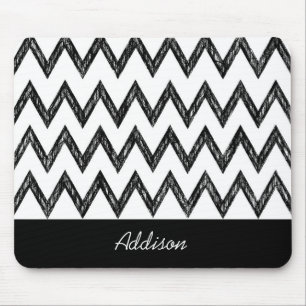 Tapis De Souris Trendy Pencil Black and White Chevron With Name