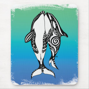 Tapis De Souris Tribal balayé par bleu turquoise de deux baleines