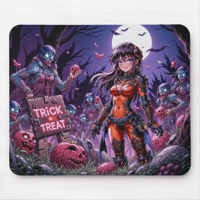 Tapis De Souris Trick ou traiter Halloween Zombies distribuer le c (Devant)