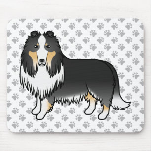 Tapis De Souris Tricolor Rough Collie Cute Cartoon Chien & Pâtes