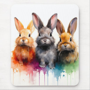 Tapis De Souris Trio de lapins aquarelle