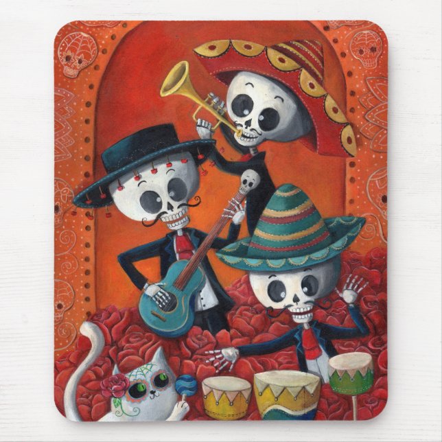 Tapis De Souris Trio de mariachi de Dia de Los Muertos Skeleton (Devant)