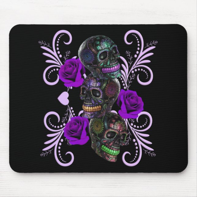 Tapis De Souris Triple Journée Noire Des Crânes Morts Des Roses Vi (Devant)