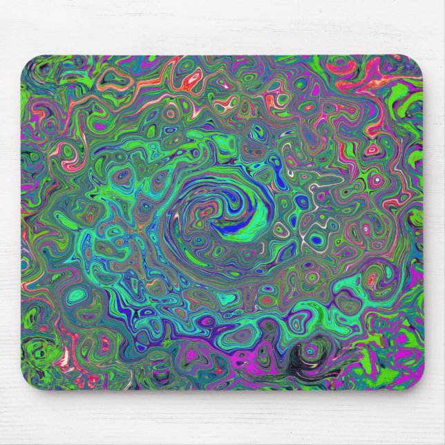 Tapis De Souris Trippy Chartreuse et Blue Retro Liquid Swirl (Devant)