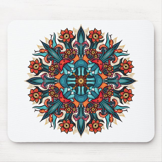 Tapis De Souris Trippy hippie psychedelic groovy mushroom mandala (Devant)