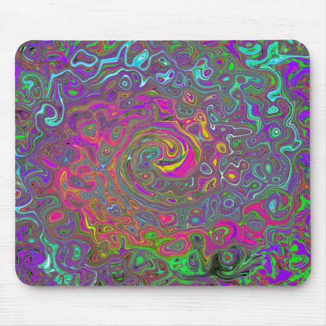 Tapis De Souris Trippy Hot rose Abstrait Retro Liquid Swirl (Devant)