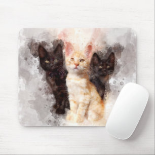 Tapis De Souris Trois chatons mignonnes et belle aquarelle