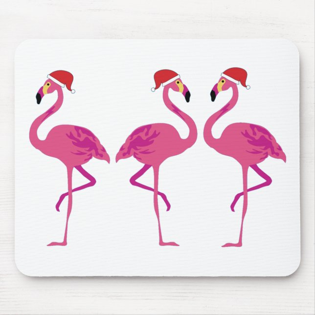 Tapis De Souris Trois Flamants roses de Noël (Devant)