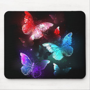 Tapis De Souris Trois papillons lumineux sur fond de nuit