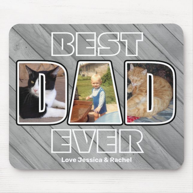 Tapis De Souris Trois photos Meilleur papa Jamais Personnalisé Nom (Devant)