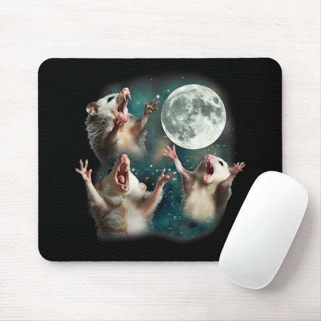 Tapis De Souris Trois Possum Moon 3Opossum Drôle Mème Maudit bizar (Avec souris)